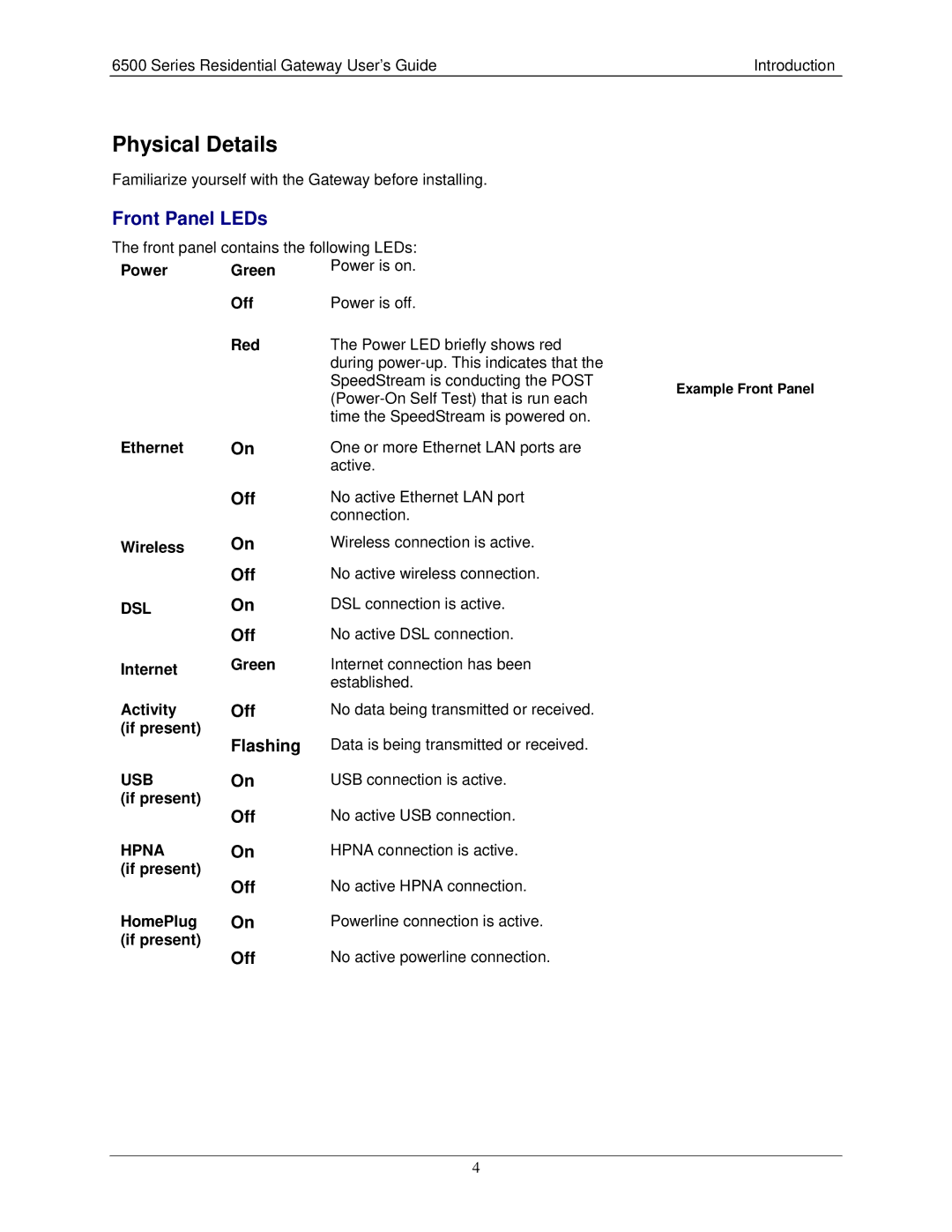 Siemens 6500 Series manual Physical Details, Front Panel LEDs 