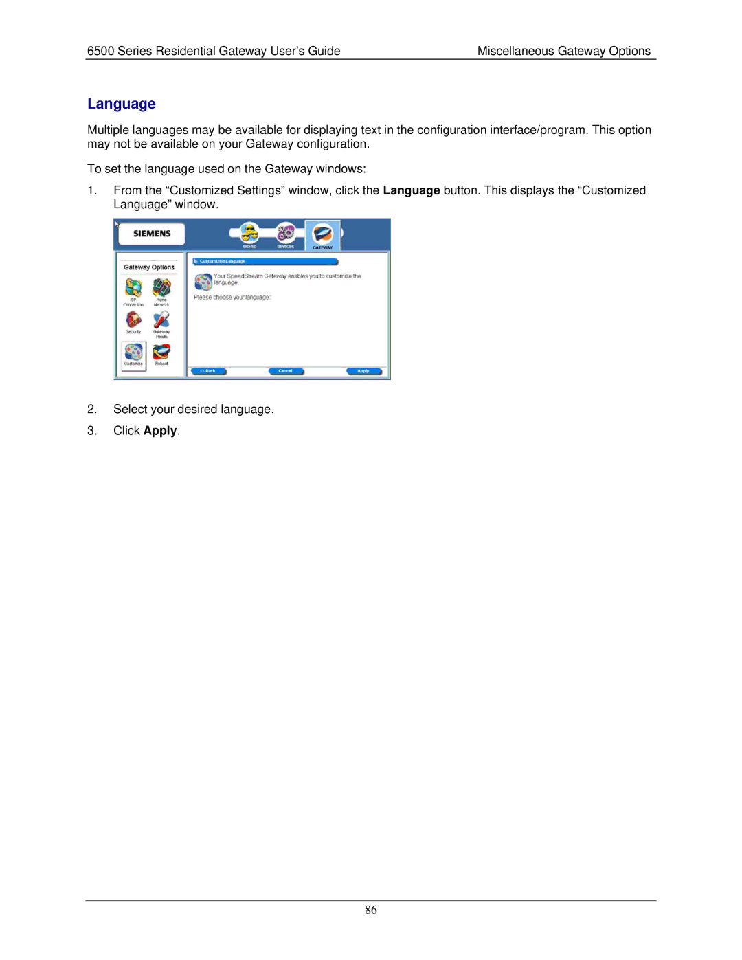 Siemens 6500 Series manual Language 