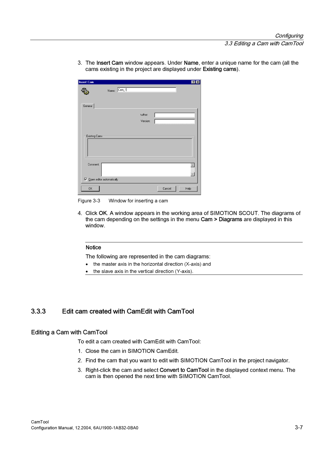 Siemens 6AU1900-1AB32-0BA0 configurationmanual Edit cam created with CamEdit with CamTool, Editing a Cam with CamTool 