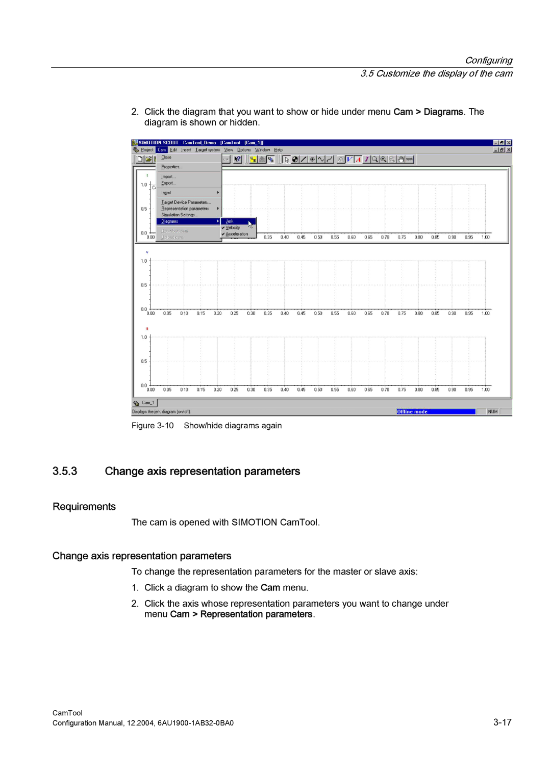 Siemens 6AU1900-1AB32-0BA0 Change axis representation parameters, Configuring 3.5 Customize the display of the cam 