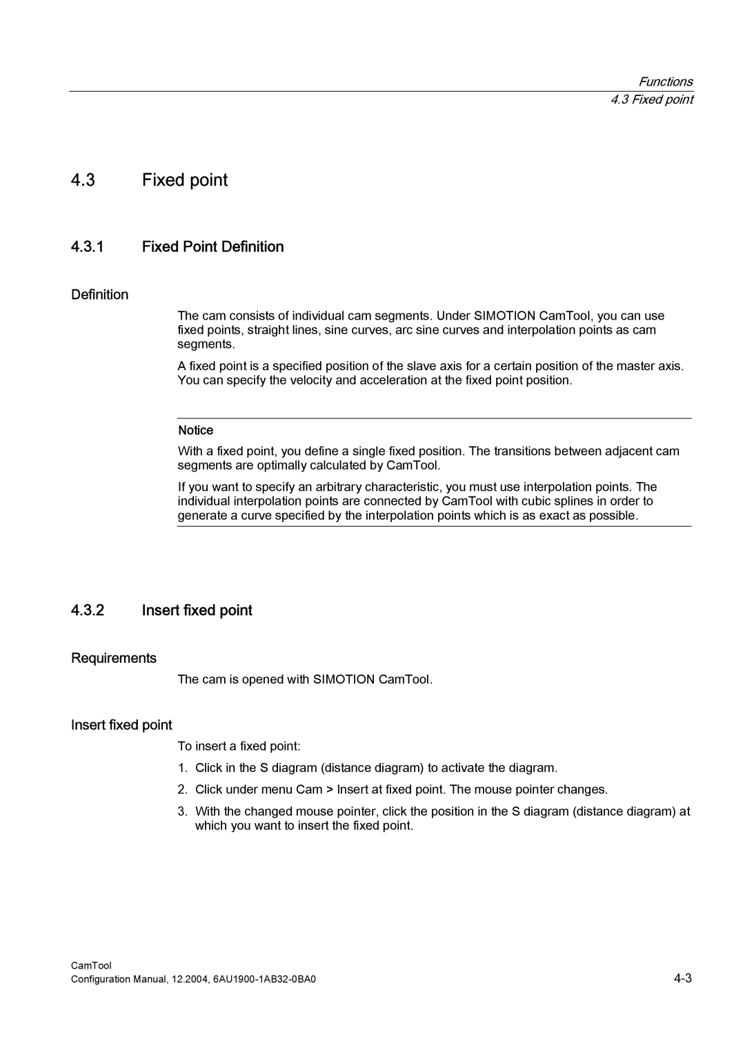 Siemens 6AU1900-1AB32-0BA0 configurationmanual Fixed point, Fixed Point Definition, Insert fixed point 