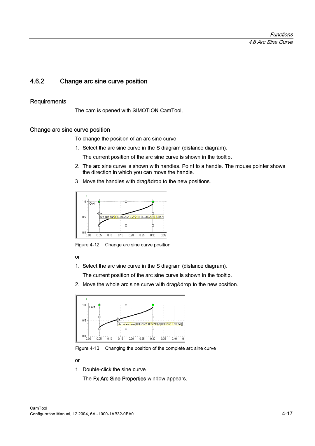 Siemens 6AU1900-1AB32-0BA0 configurationmanual Change arc sine curve position 