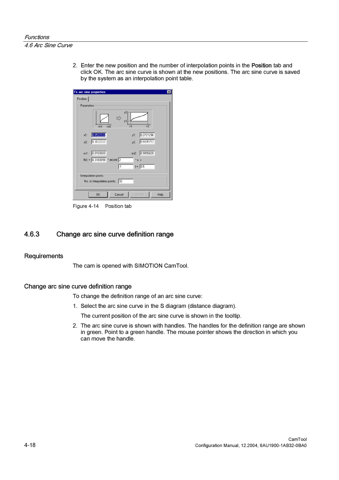 Siemens 6AU1900-1AB32-0BA0 configurationmanual Change arc sine curve definition range 