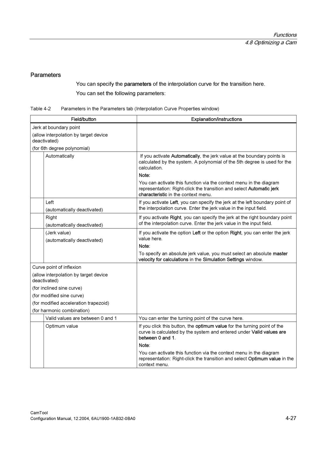 Siemens 6AU1900-1AB32-0BA0 configurationmanual Parameters, Velocity for calculations in the Simulation Settings window 