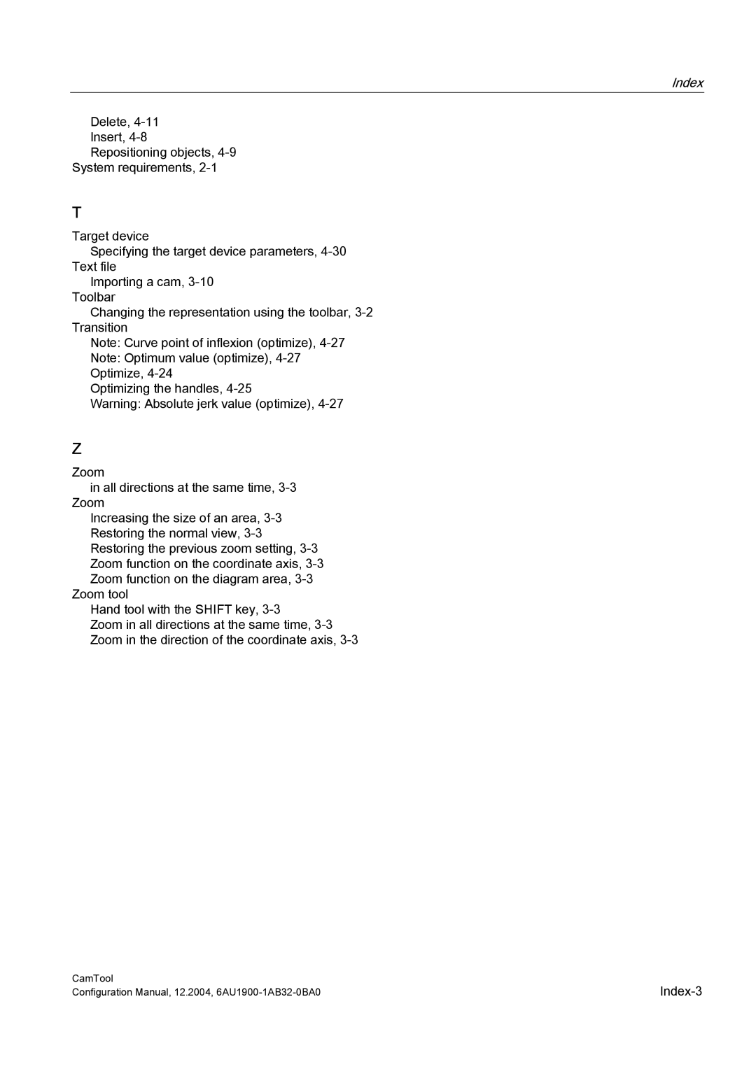 Siemens 6AU1900-1AB32-0BA0 configurationmanual Index-3 