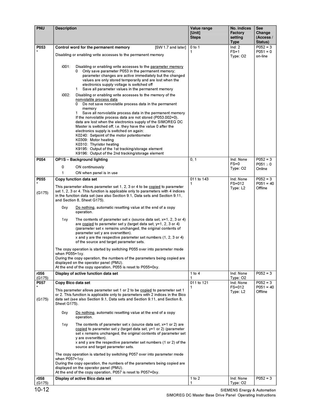 Siemens 6RA70 specifications 10-12 