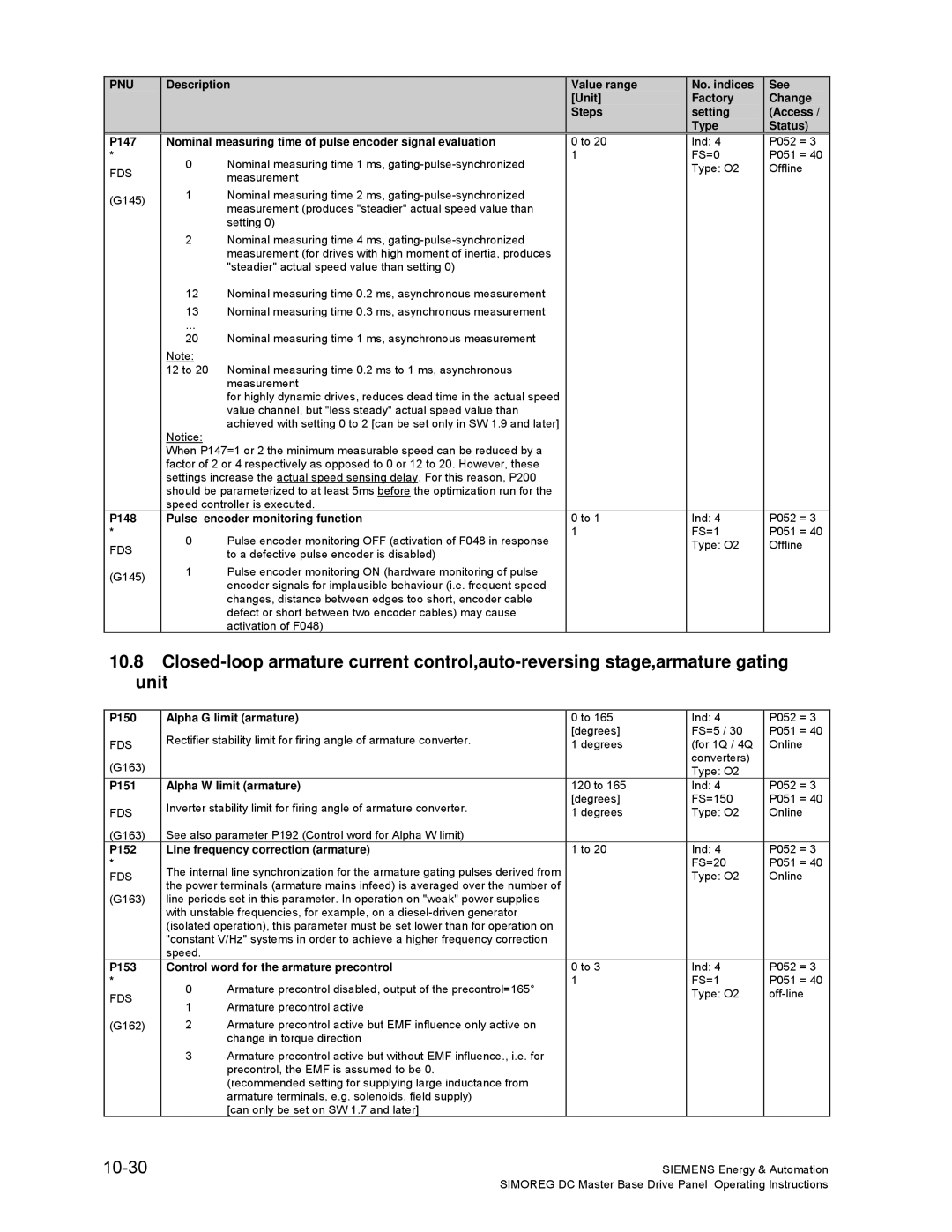 Siemens 6RA70 specifications 10-30 