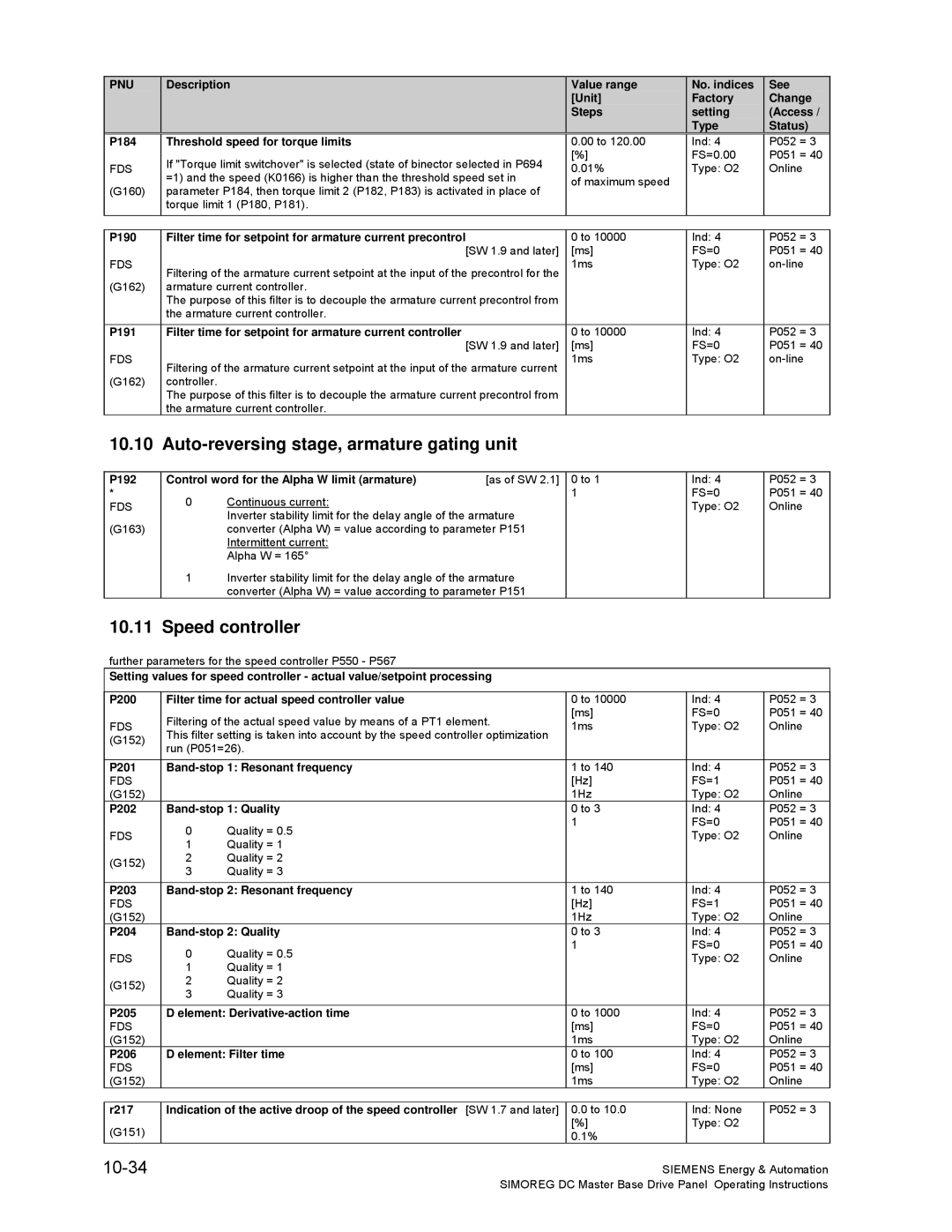 Siemens 6RA70 specifications Auto-reversing stage, armature gating unit, Speed controller, 10-34 