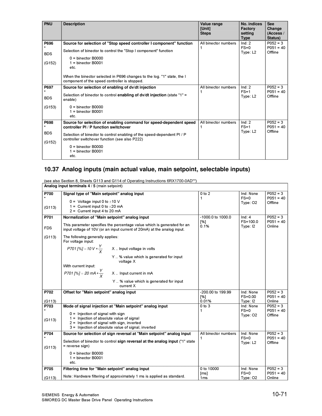 Siemens 6RA70 specifications 10-71 