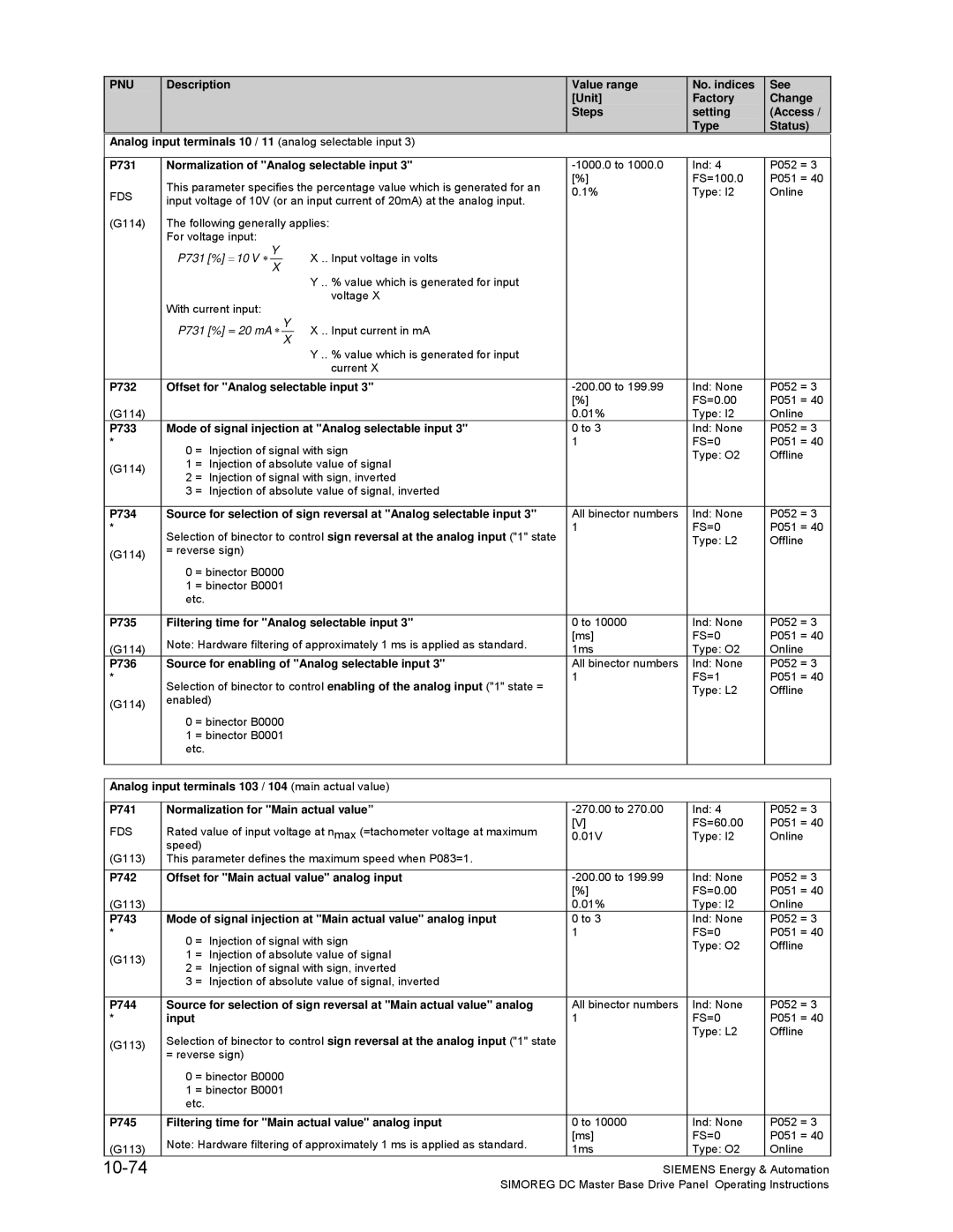 Siemens 6RA70 specifications 10-74 