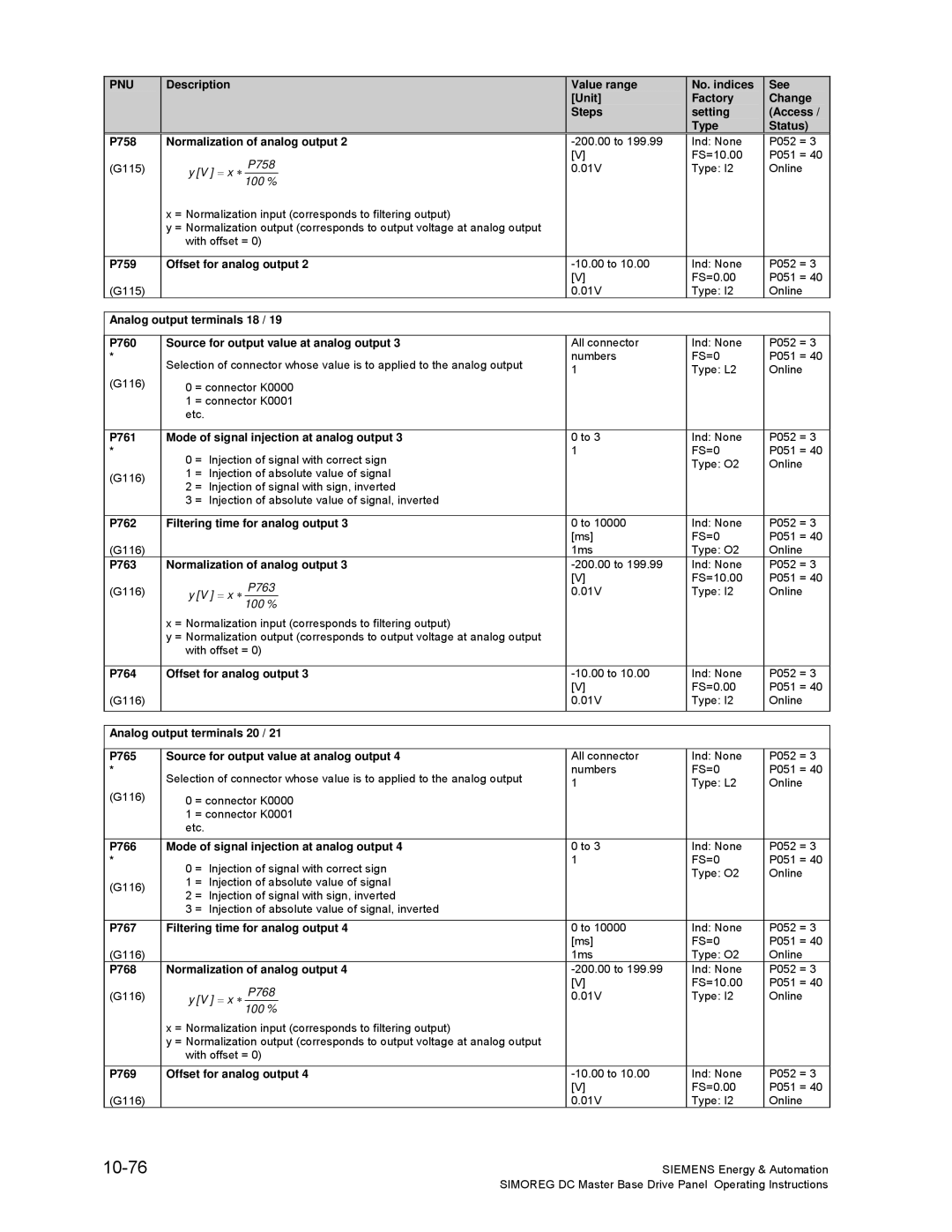 Siemens 6RA70 specifications 10-76 