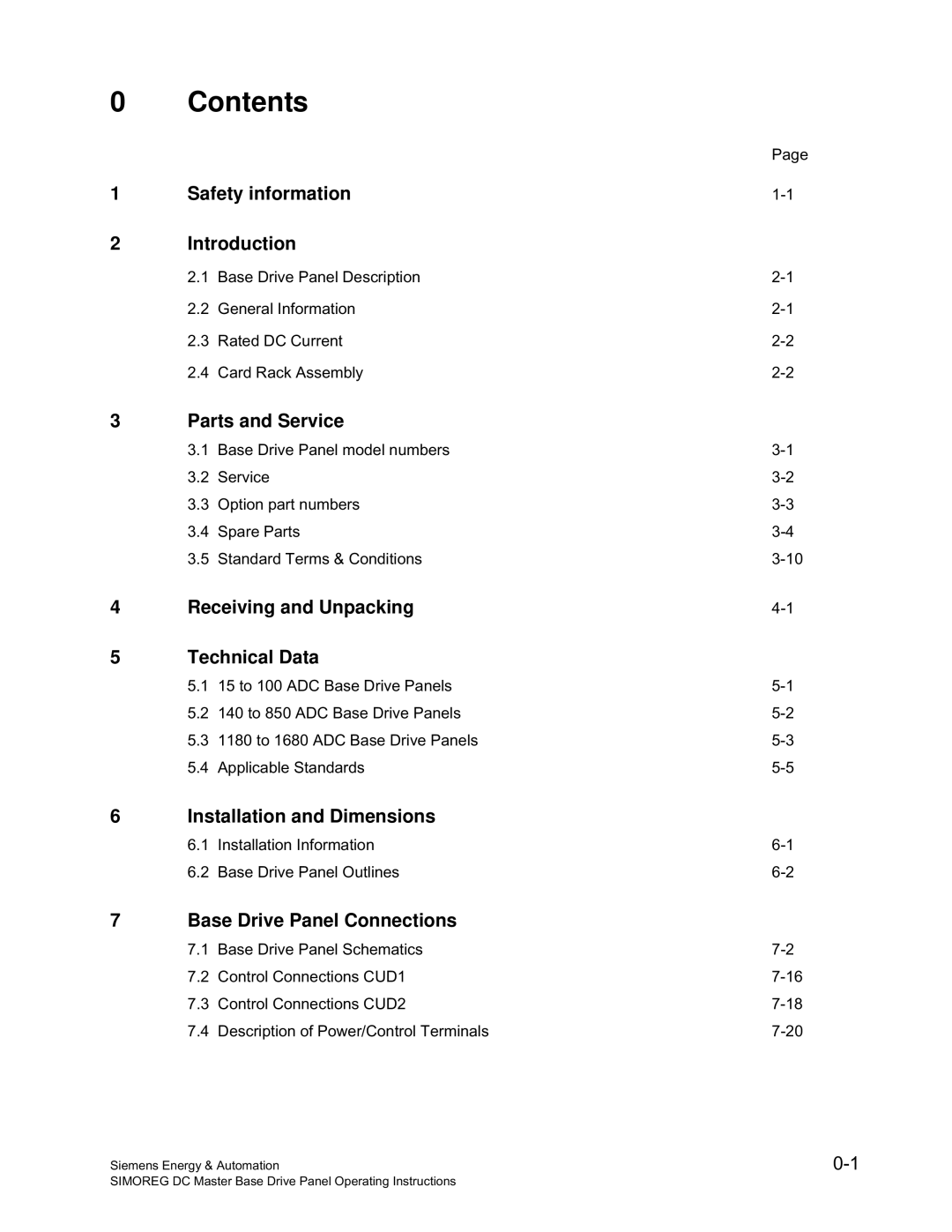 Siemens 6RA70 specifications Contents 