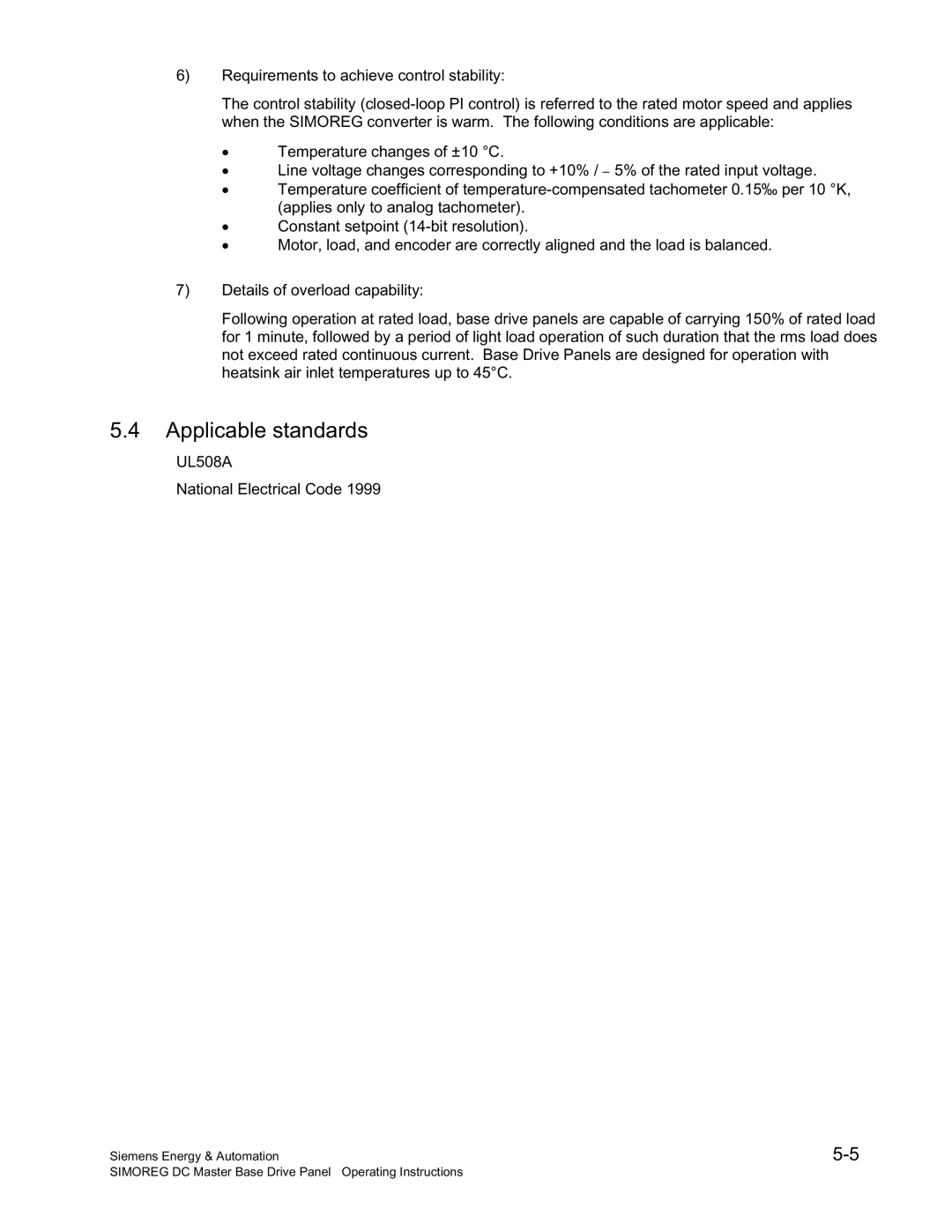 Siemens 6RA70 specifications Applicable standards 