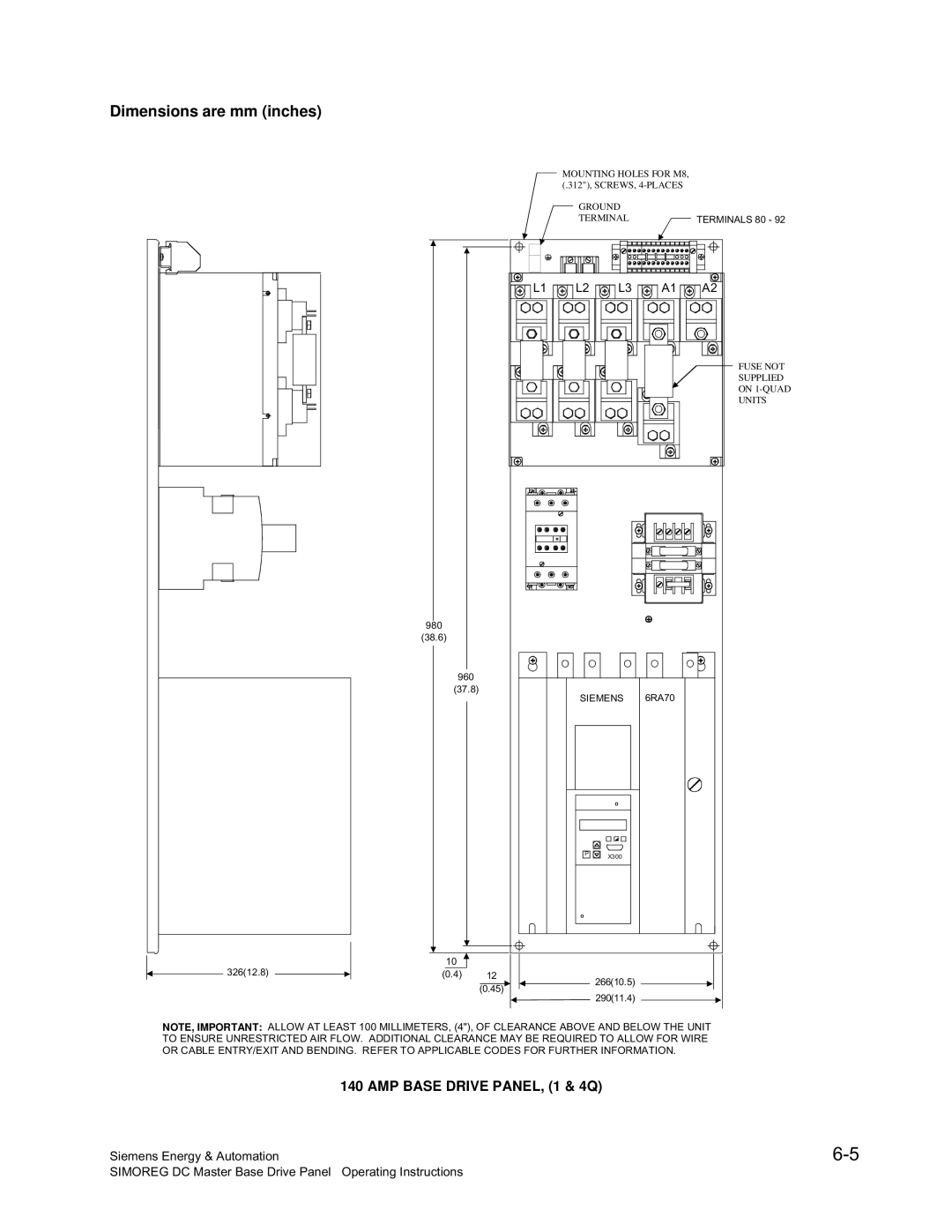 Siemens 6RA70 specifications L1 L2 L3 A1 A2 