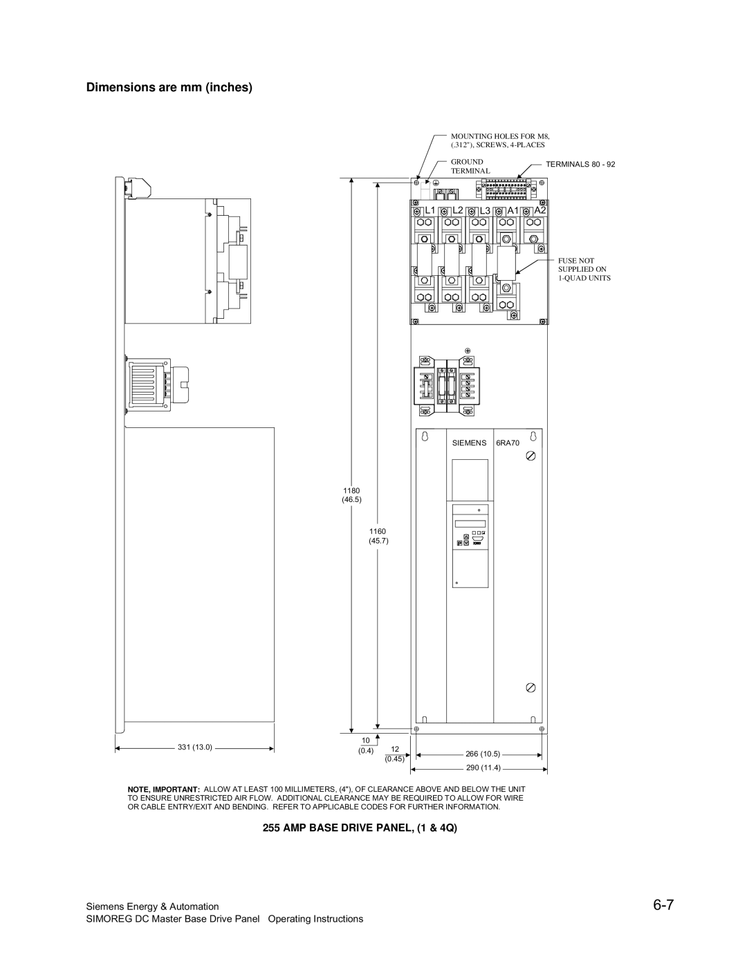 Siemens 6RA70 specifications AMP Base Drive PANEL, 1 & 4Q 