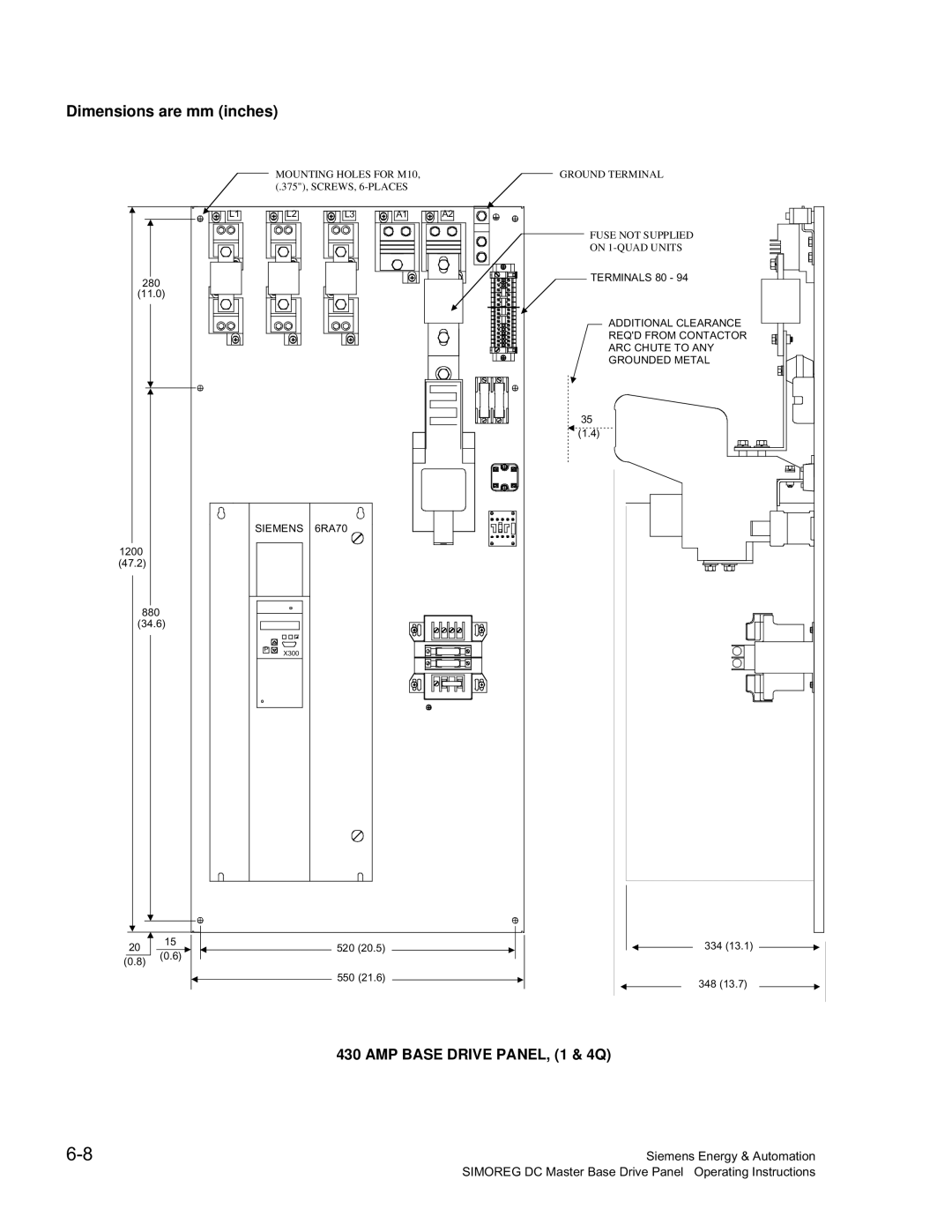 Siemens 6RA70 specifications AMP Base Drive PANEL, 1 & 4Q 