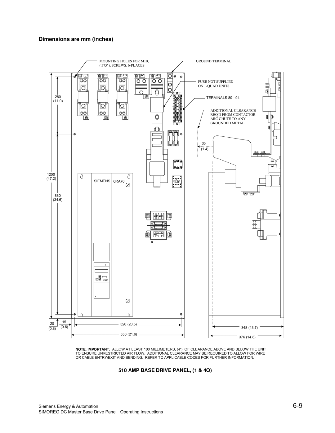 Siemens 6RA70 specifications 280 11.0 1200 47.2 