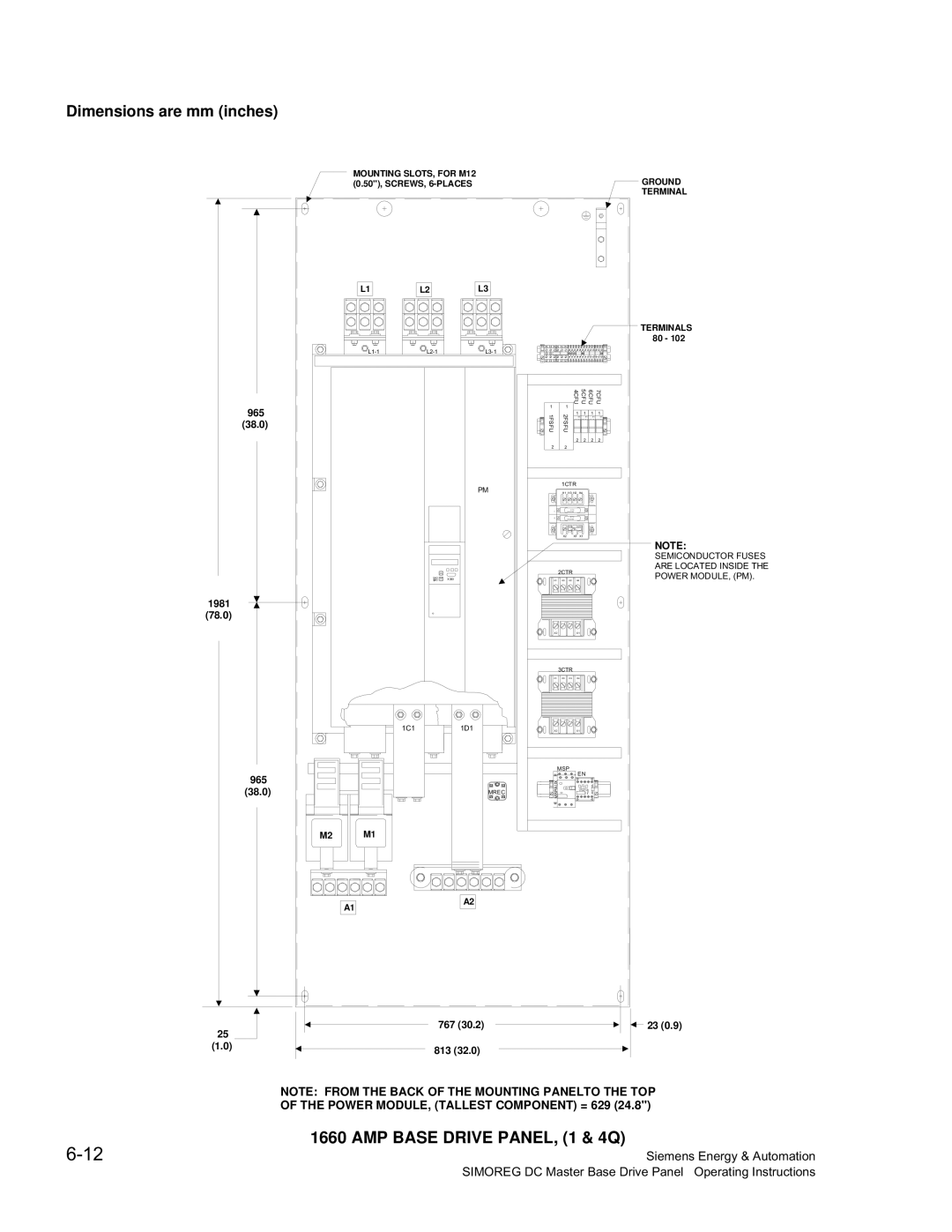 Siemens 6RA70 specifications AMP Base Drive PANEL, 1 & 4Q 