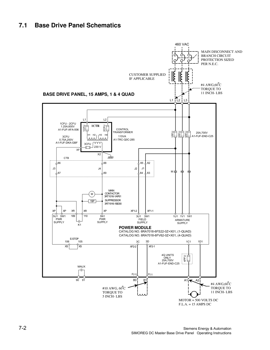 Siemens 6RA70 specifications Base Drive Panel Schematics, Base Drive PANEL, 15 AMPS, 1 & 4 Quad 