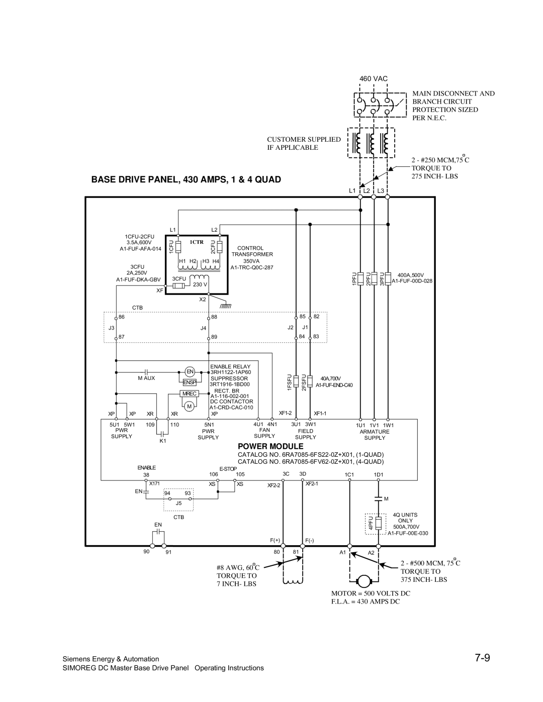 Siemens 6RA70 specifications Base Drive PANEL, 430 AMPS, 1 & 4 Quad, 1CTR 