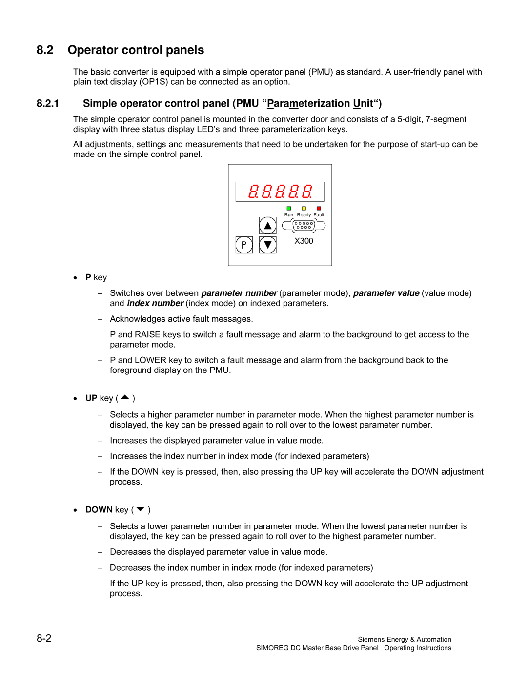 Siemens 6RA70 specifications Operator control panels, Simple operator control panel PMU Parameterization Unit 