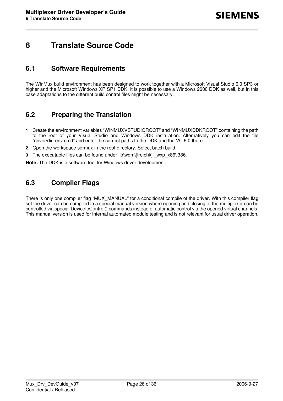 Siemens 7 manual Translate Source Code, Software Requirements, Preparing the Translation, Compiler Flags 