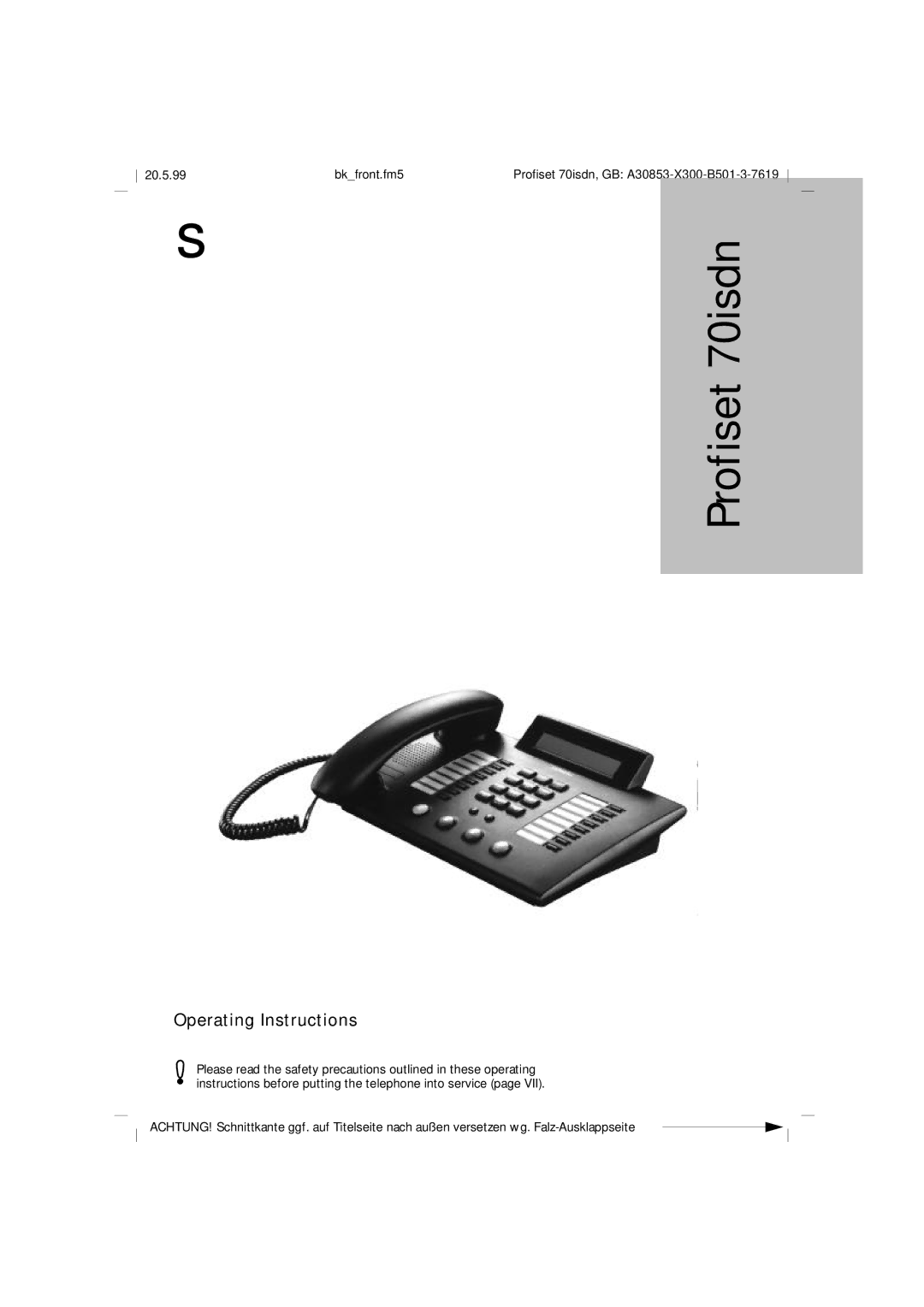 Siemens operating instructions Profiset 70isdn, Bkfront.fm5 