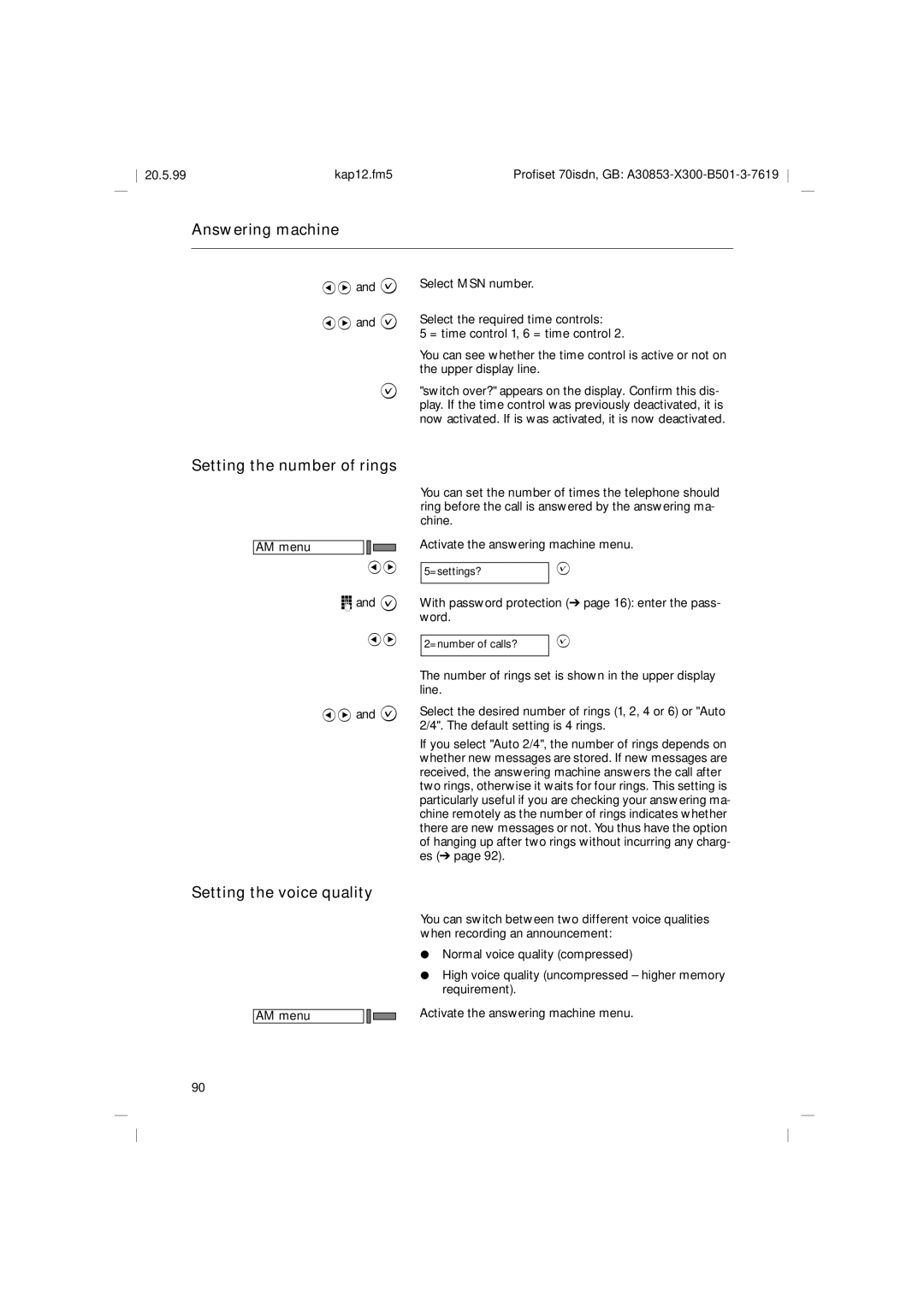 Siemens 70isdn operating instructions Setting the number of rings, Setting the voice quality 