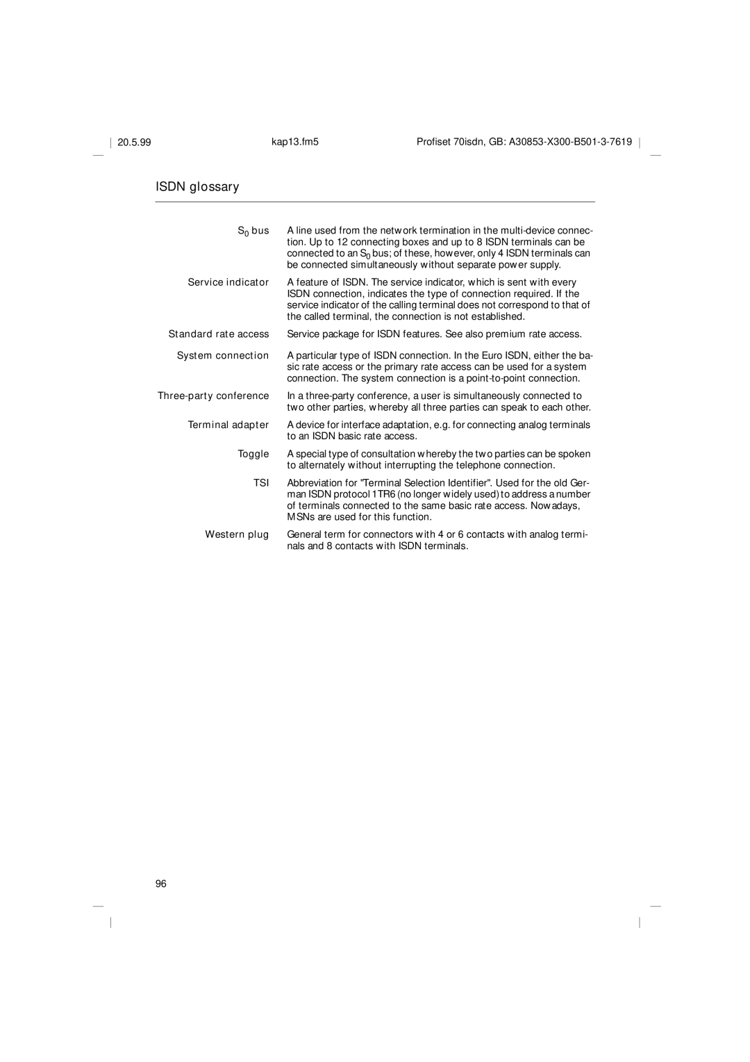 Siemens 70isdn operating instructions Isdn glossary 