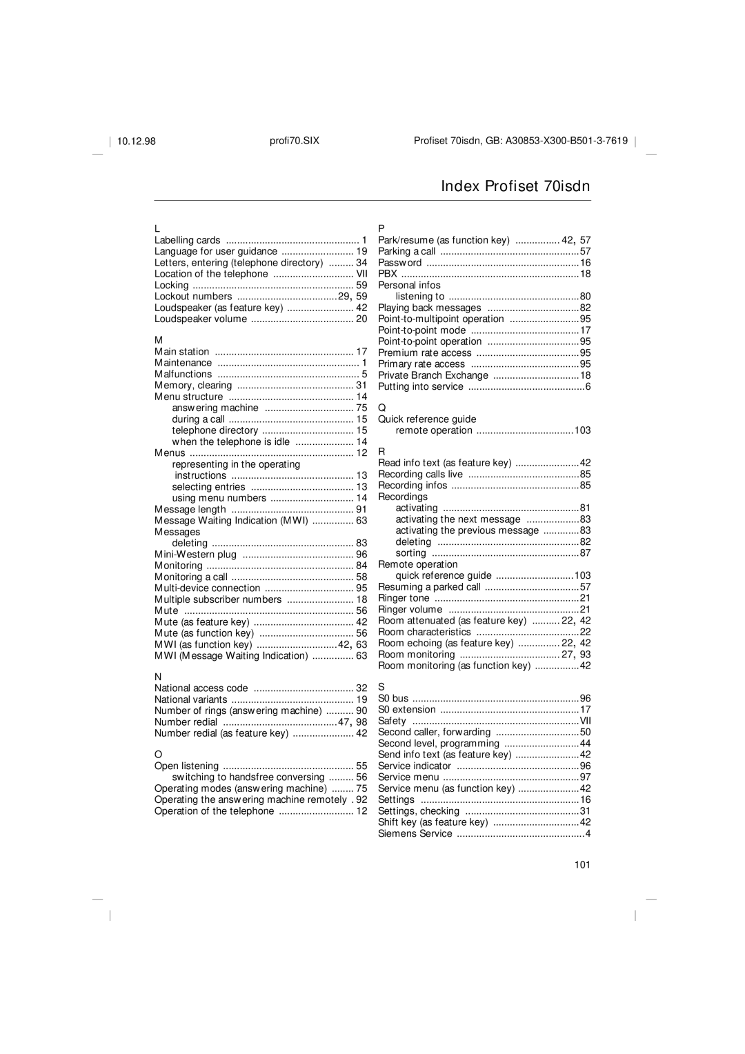 Siemens 70isdn operating instructions 101 