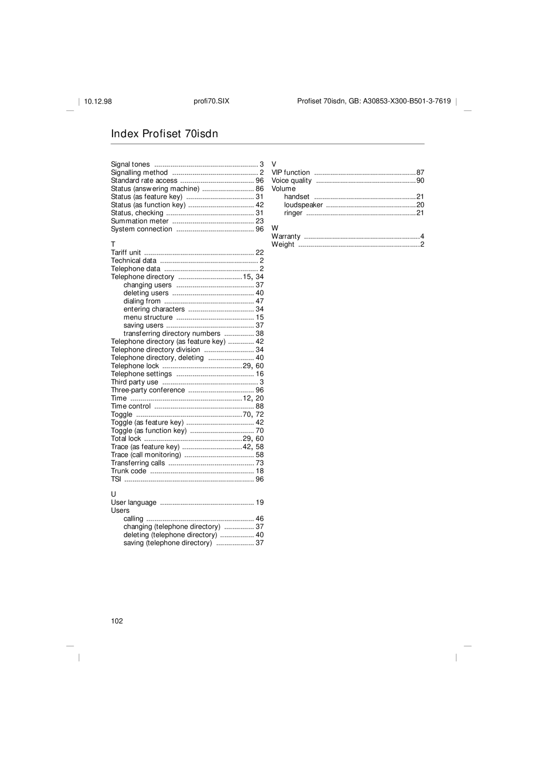 Siemens 70isdn operating instructions 102 