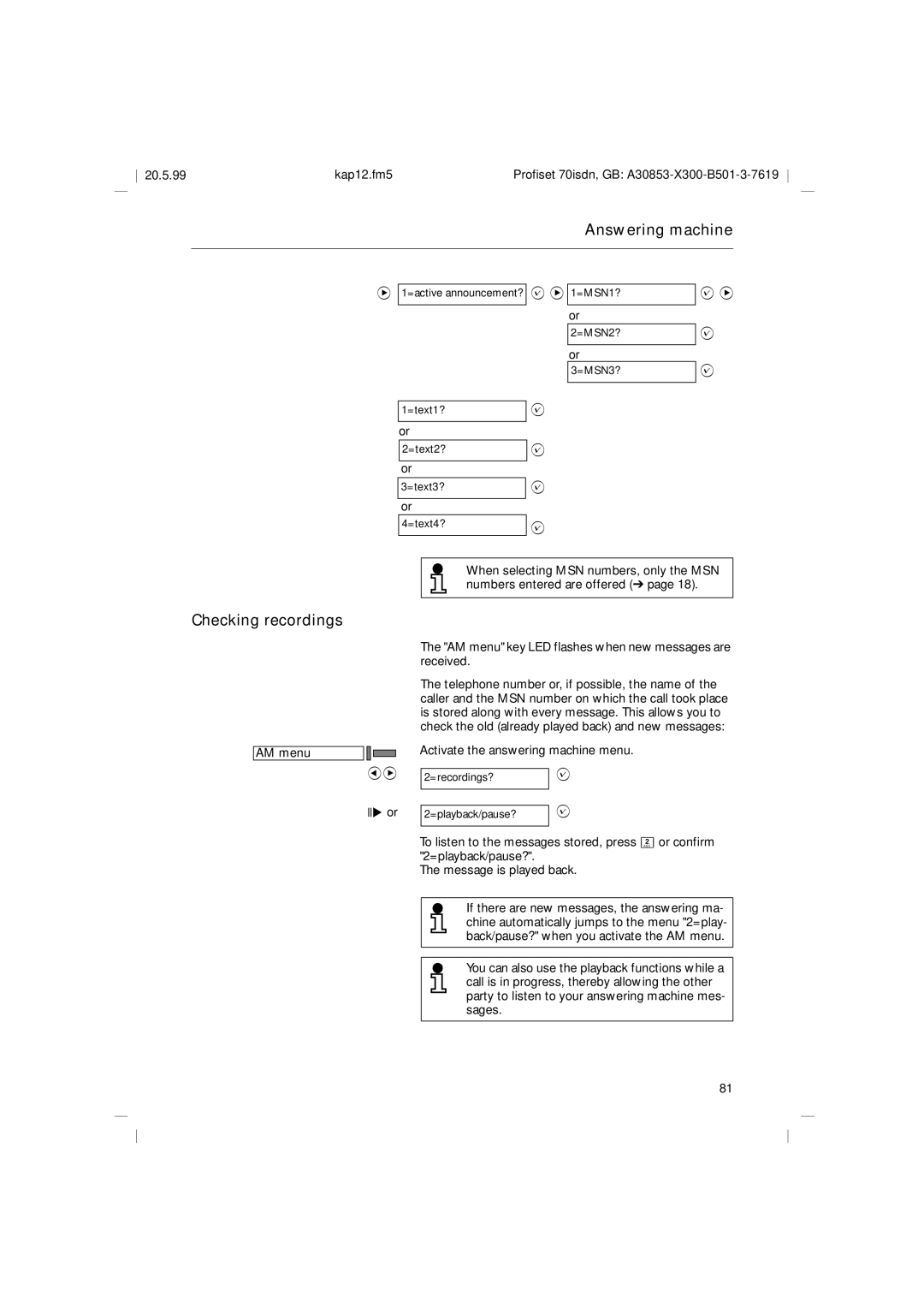 Siemens 70isdn operating instructions Checking recordings 