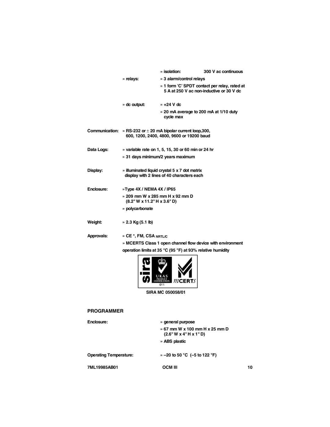 Siemens 7ML19985AB01 instruction manual Programmer, » Ce *, Fm, Csa Nrtl/C 