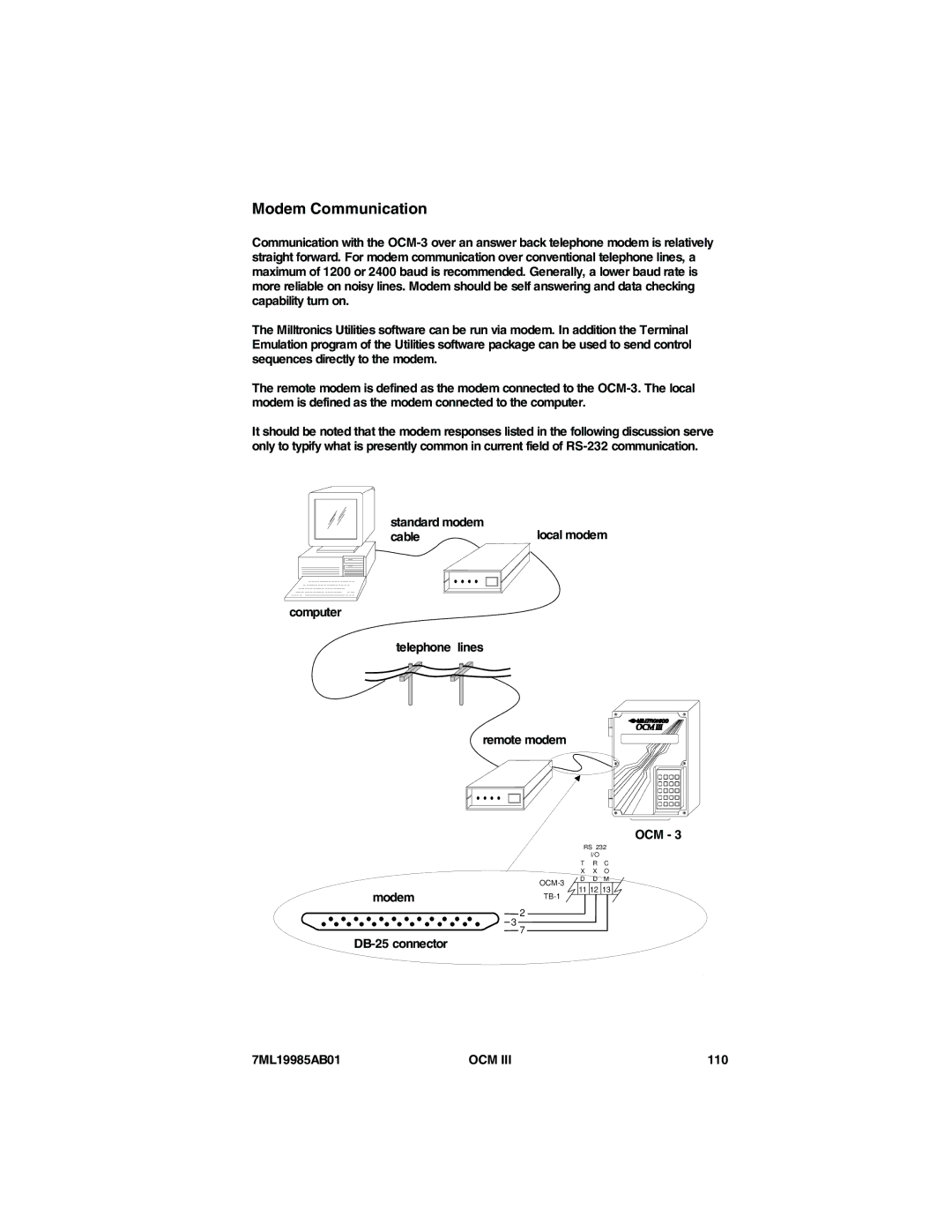 Siemens 7ML19985AB01 instruction manual Standard modem, Cable, Computer Telephone lines Remote modem, ModemTB-1 OCM, 110 