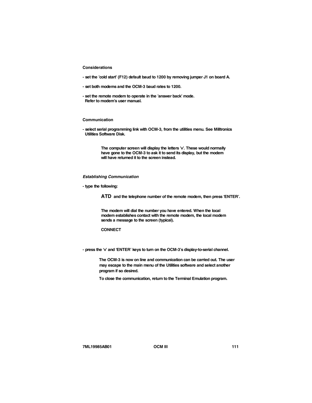 Siemens 7ML19985AB01 instruction manual Establishing Communication, Connect, 111 