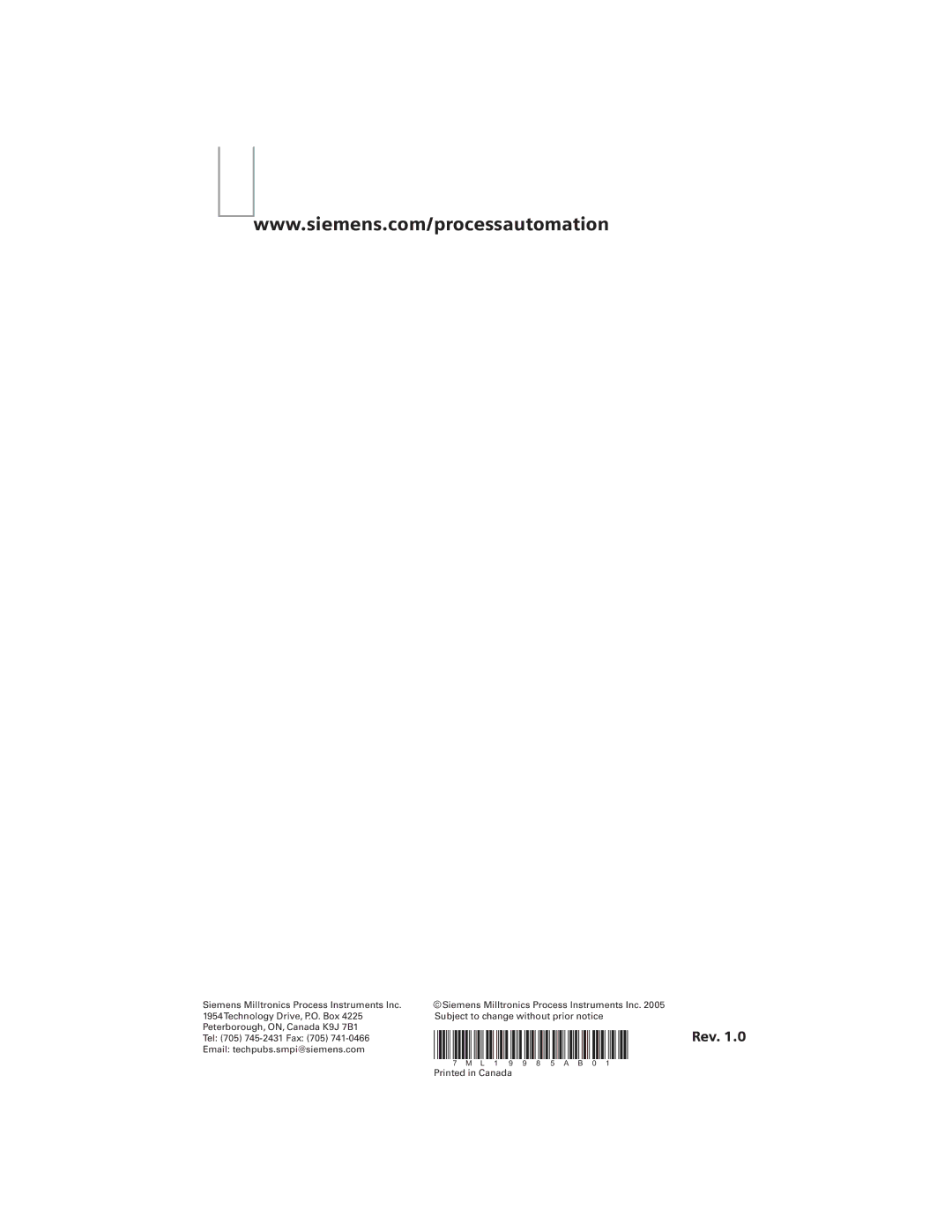 Siemens 7ML19985AB01 instruction manual Rev 