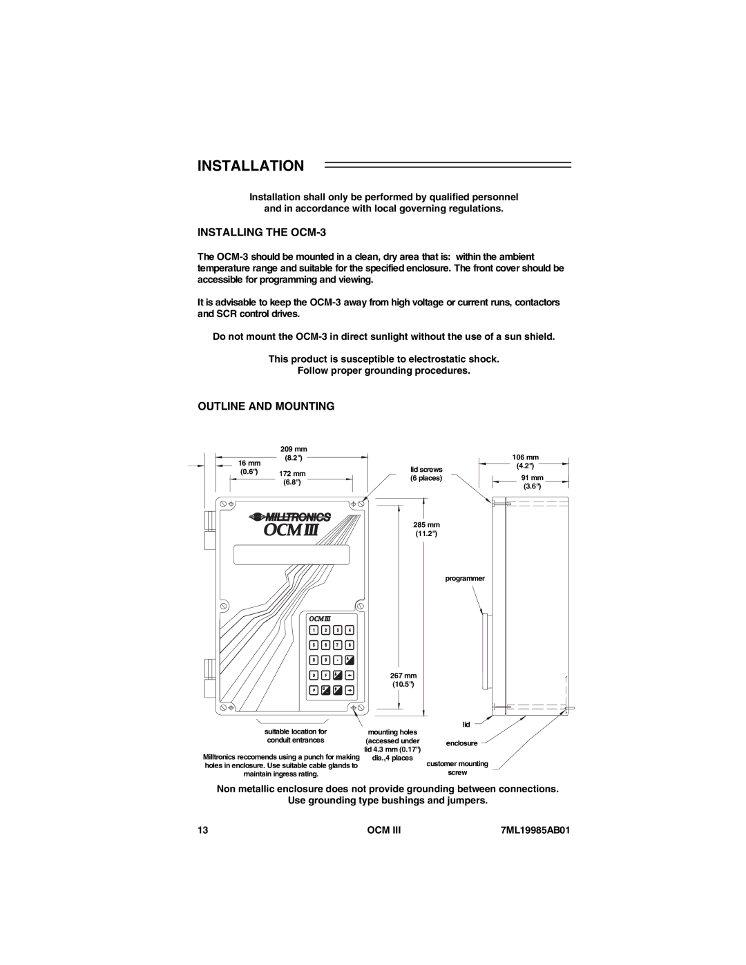 Siemens 7ML19985AB01 instruction manual Installation, Installing the OCM-3, Outline and Mounting 