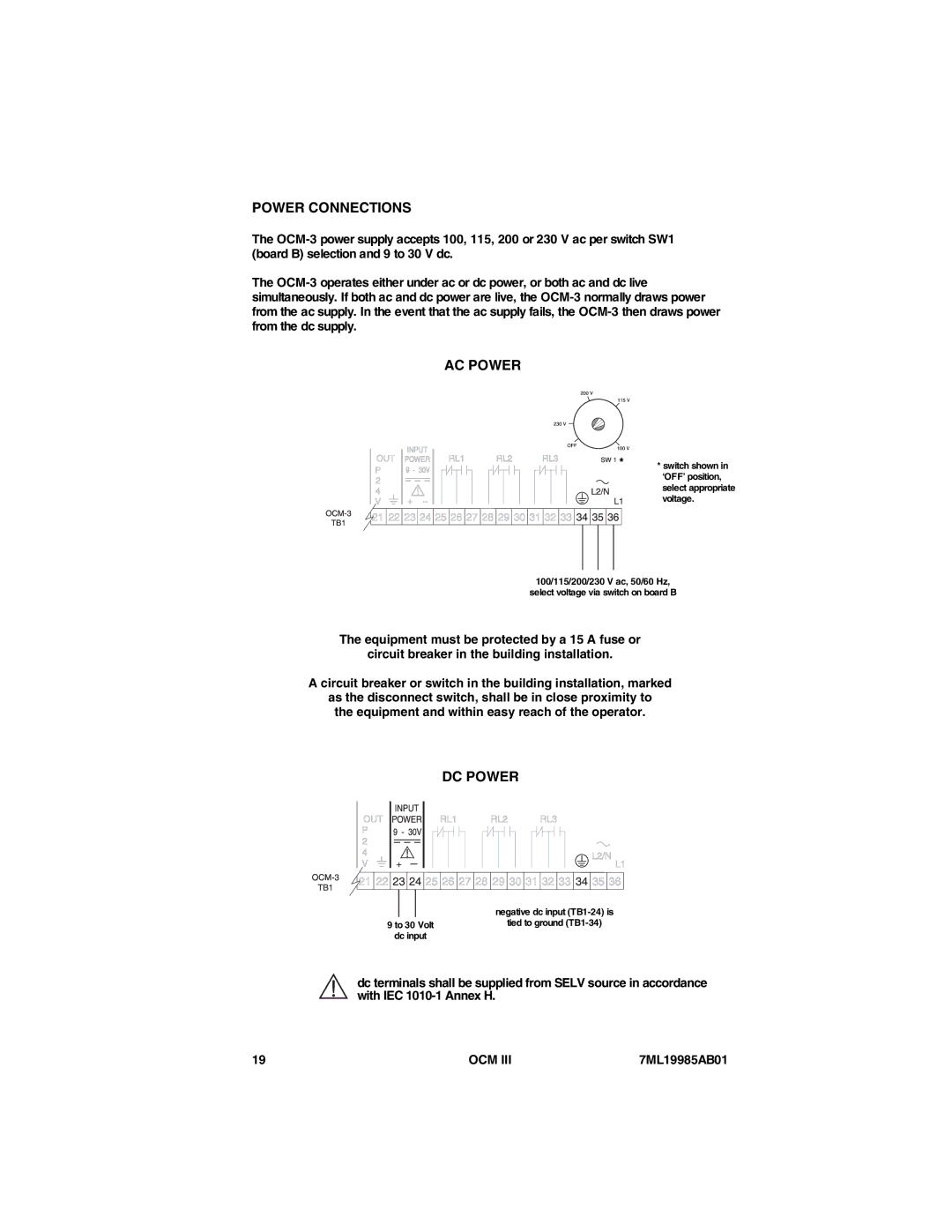 Siemens 7ML19985AB01 instruction manual Power Connections, AC Power, DC Power 