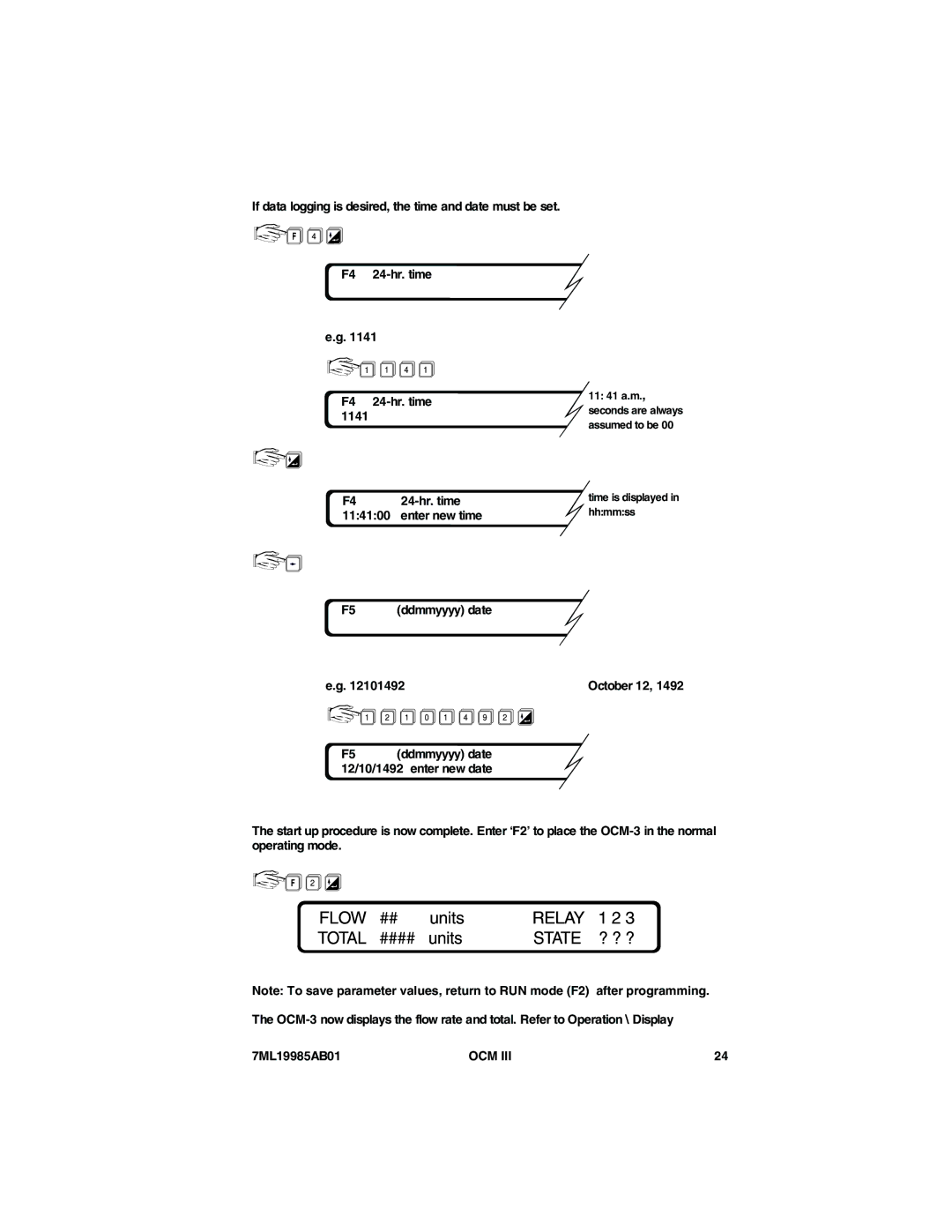 Siemens 7ML19985AB01 instruction manual 1141, 24-hr. time, Enter new time, F5 ddmmyyyy date October 12 