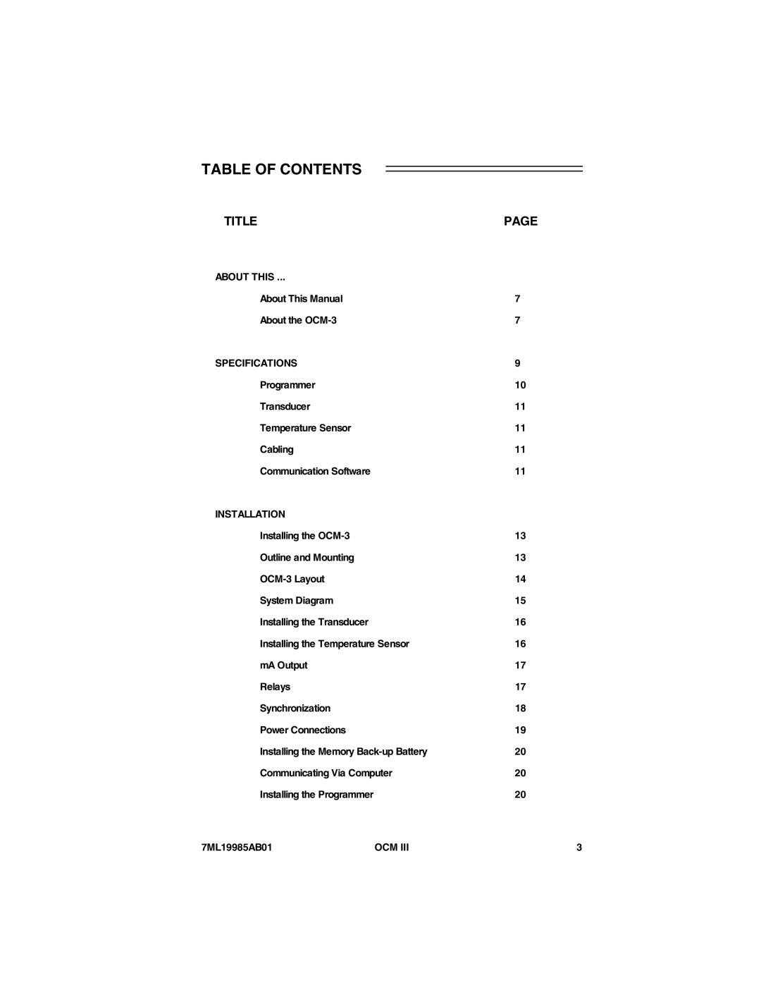 Siemens 7ML19985AB01 instruction manual Table of Contents 