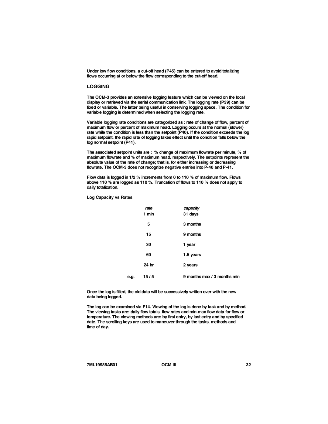 Siemens 7ML19985AB01 instruction manual Logging, Capacity 