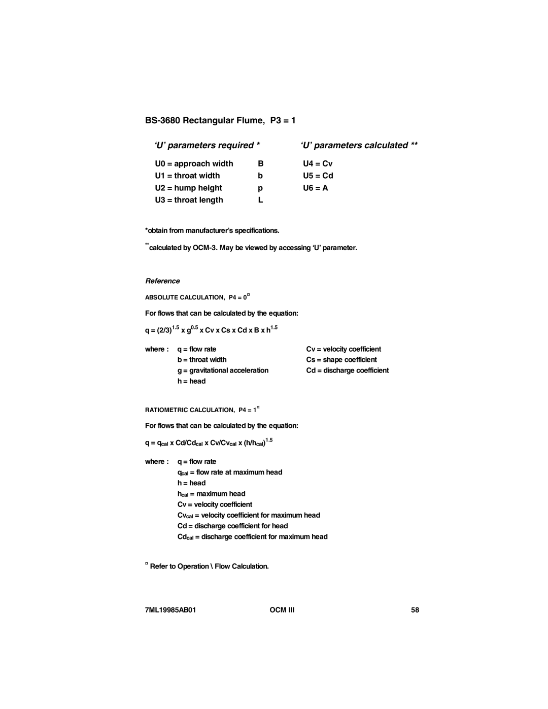 Siemens 7ML19985AB01 instruction manual ‘U’ parameters required ‘U’ parameters calculated 