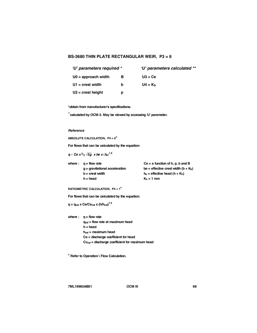 Siemens 7ML19985AB01 = approach width = Ce = crest width = K b = crest height, = gravitational acceleration 