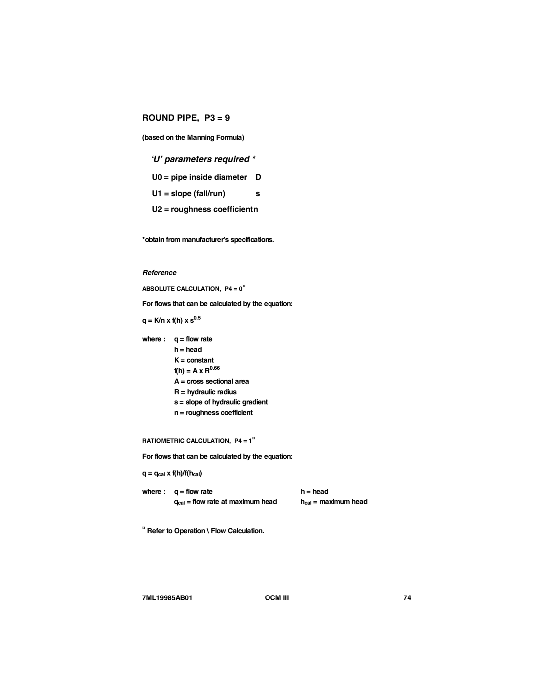 Siemens 7ML19985AB01 instruction manual Based on the Manning Formula, = hydraulic radius = slope of hydraulic gradient 