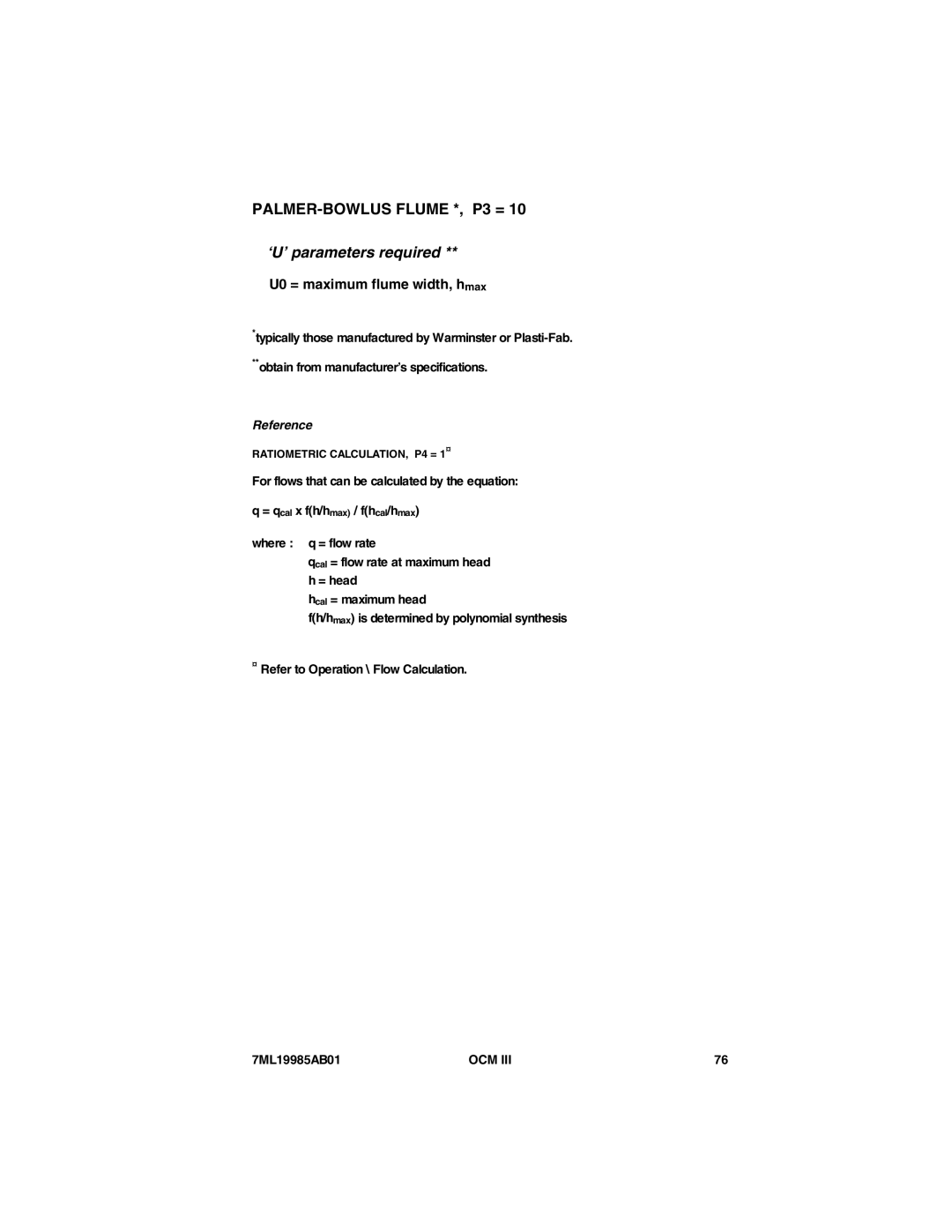 Siemens 7ML19985AB01 instruction manual U0 = maximum flume width, hmax 