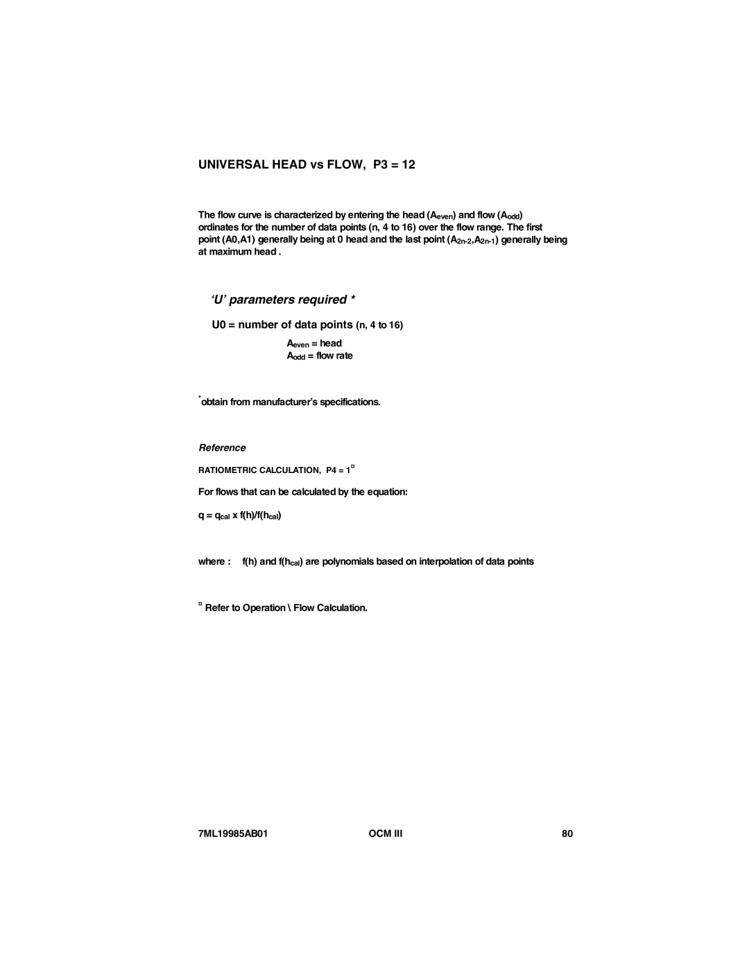 Siemens 7ML19985AB01 instruction manual Universal Head vs FLOW, P3 =, U0 = number of data points n, 4 to 