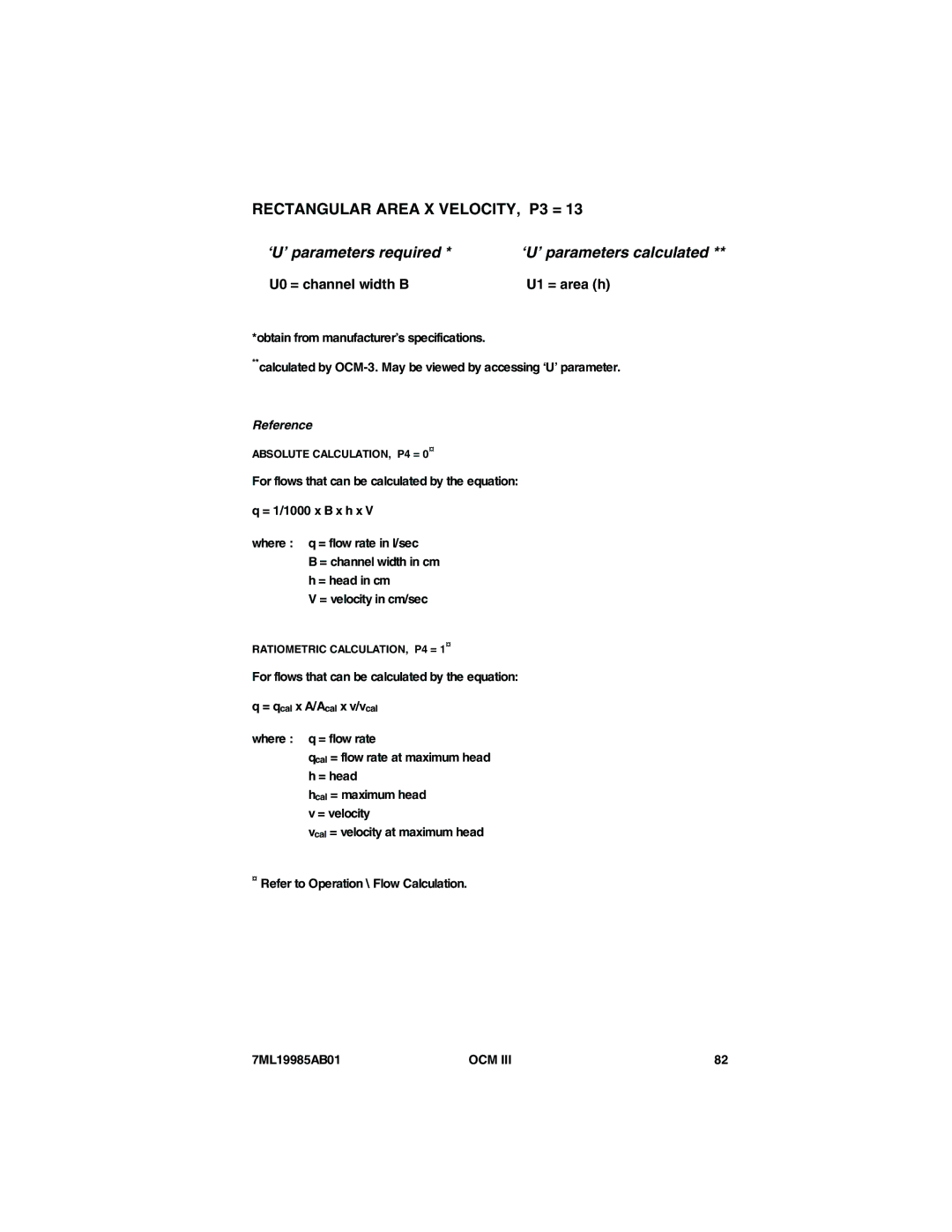 Siemens 7ML19985AB01 instruction manual U0 = channel width B U1 = area h 