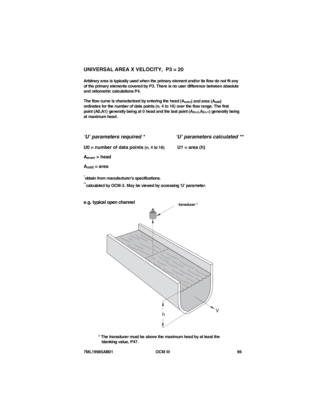 Siemens 7ML19985AB01 instruction manual Universal Area X VELOCITY, P3 =, Typical open channel 