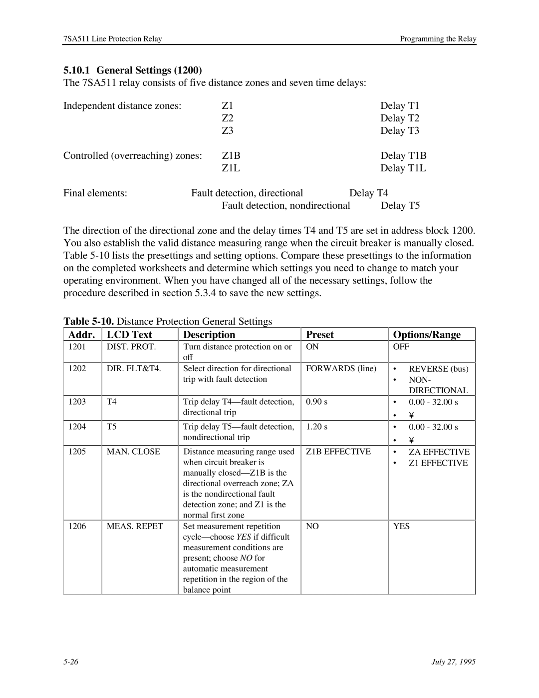 Siemens 7SA511 manual General Settings 