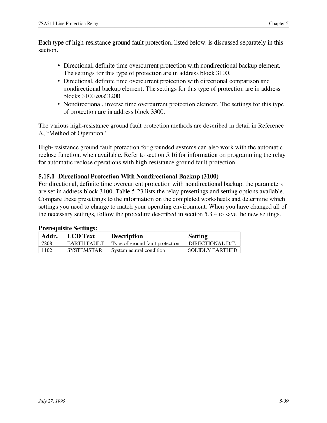 Siemens 7SA511 manual Directional Protection With Nondirectional Backup, Directional D.T. Solidly Earthed 